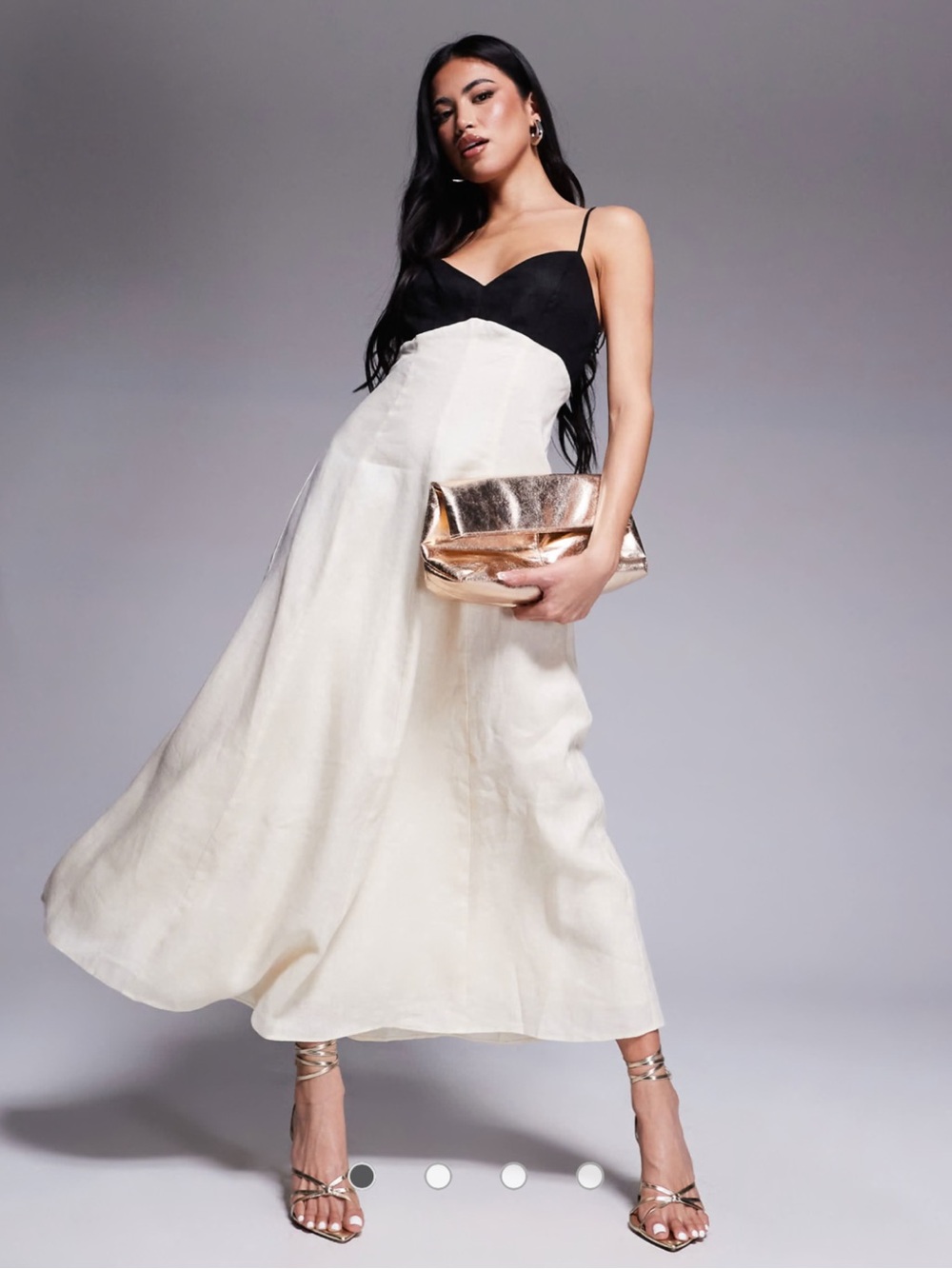 Ever New Ada contrast linen midaxi dress in black and cream size 8
